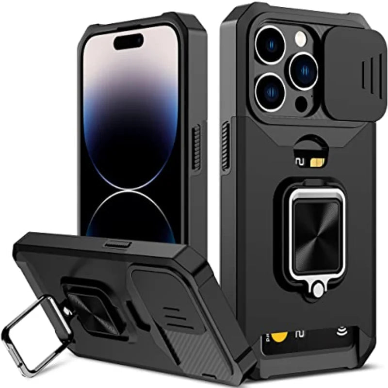 Heavy Duty Bracket Sliding Window IPhone Case With Hidden Card Slot